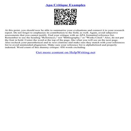 Example Of A Critique Essay