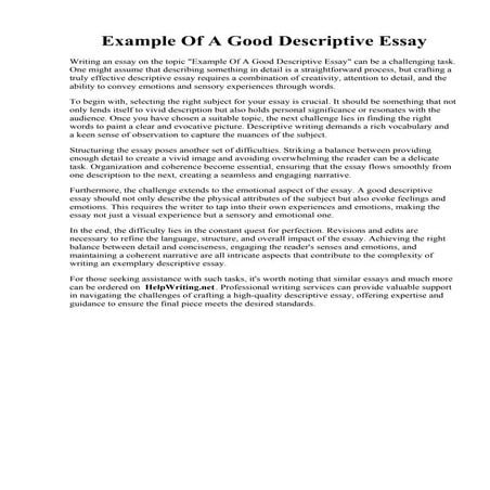 Example Of A Good Descriptive Essay | PDF