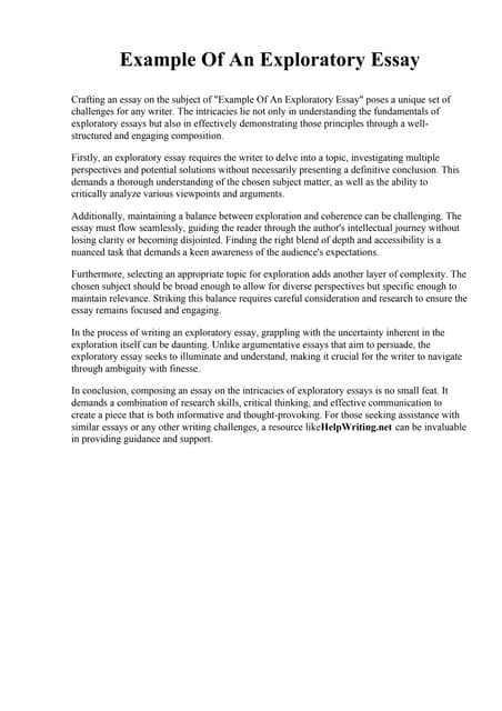 Exploratory Essay Example. Marymount University | PDF