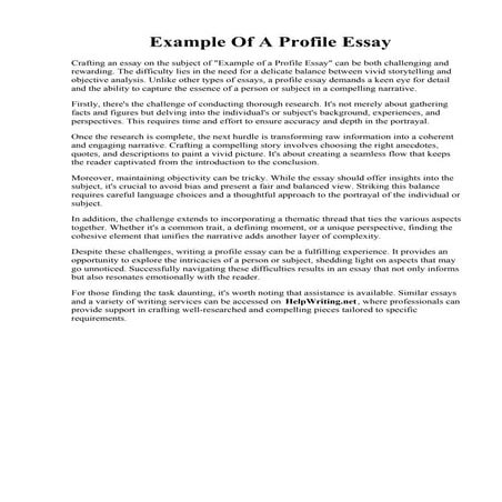 Example Of A Profile Essay