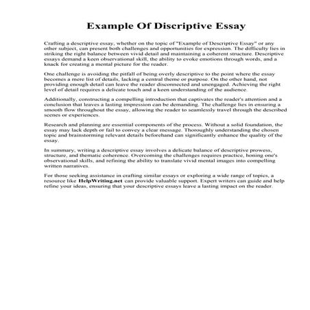 Example Of Discriptive Essay. Hill College