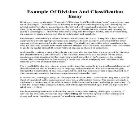 Example Of Division And Classification Essay