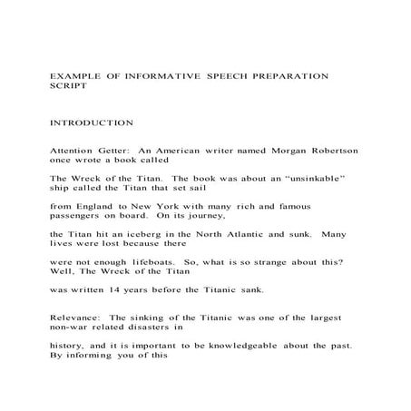 EXAMPLE OF INFORMATIVE SPEECH PREPARATION SCRIPT IN | PDF