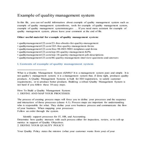 Example of quality management system