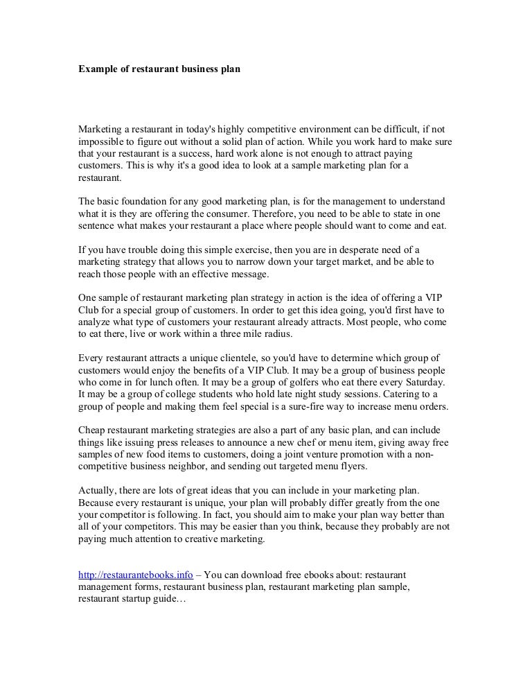 Simple Restaurant Business Plan Template