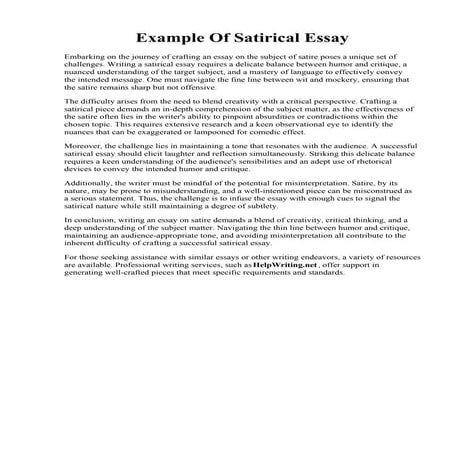 Example Of Satirical Essay. Phenomenal How To Write A Satirical Essay  Thatsn...