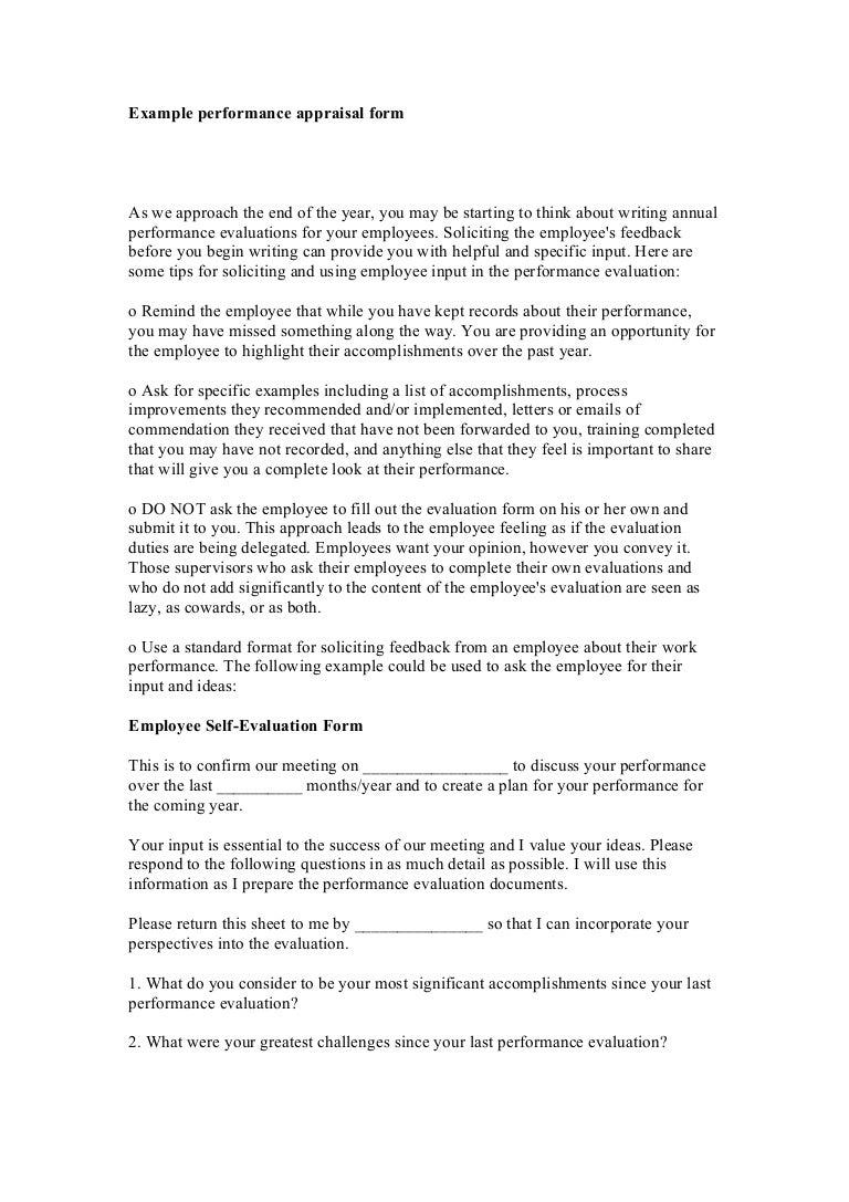 Example Performance Appraisal Form