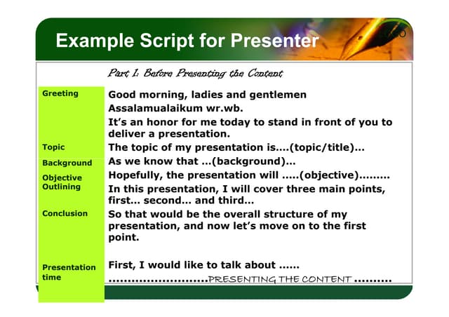 Example script for presenter