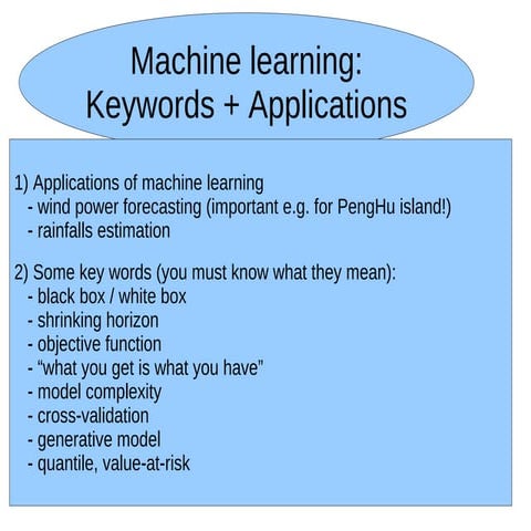 Keywords and examples of machine learning