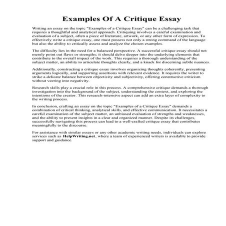 Examples Of A Critique Essay | PDF