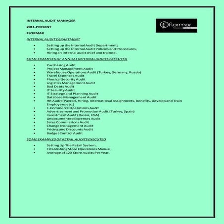 Examples of actual work performed in flormar