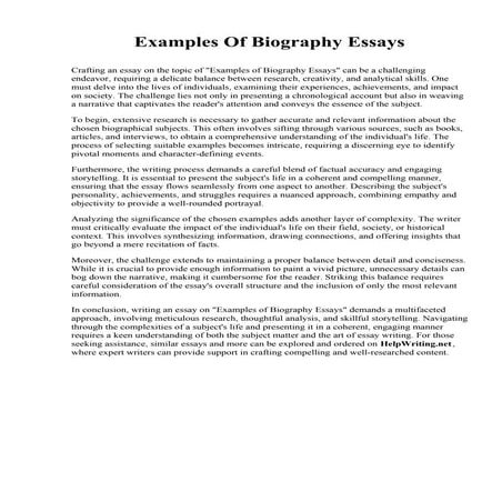 Examples Of Biography Essays. Hawaii Medical College