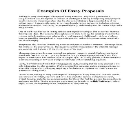 Examples Of Essay Proposals. Sample Essays For Masters In Education PDF ...
