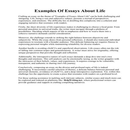 Examples Of Essays About Life