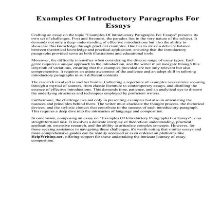 Examples Of Introductory Paragraphs For Essays | PDF