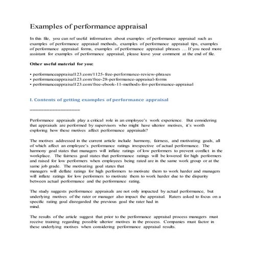 Examples of performance appraisal