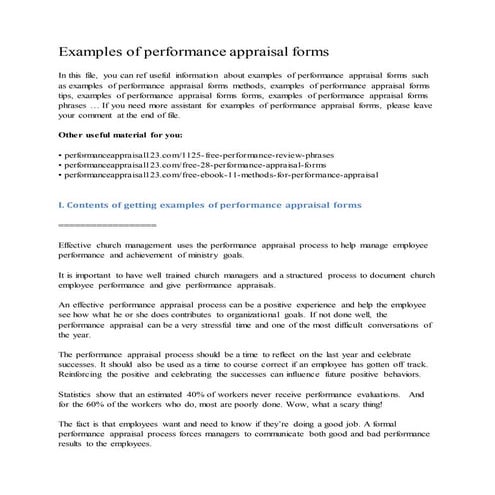 Examples of performance appraisal forms