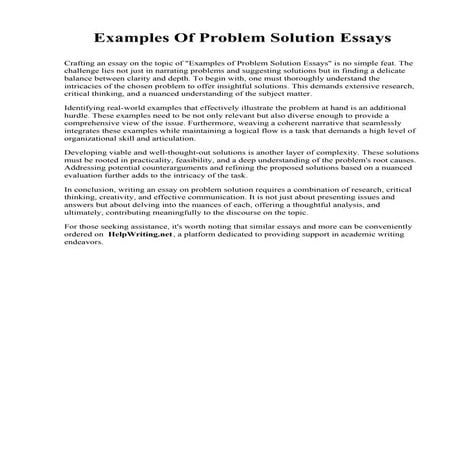 Examples Of Problem Solution Essays | PDF