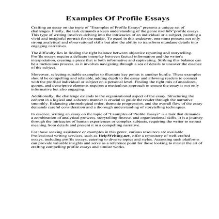 Examples Of Profile Essays. 23 Profile Essay Examples On A Person Tips ...
