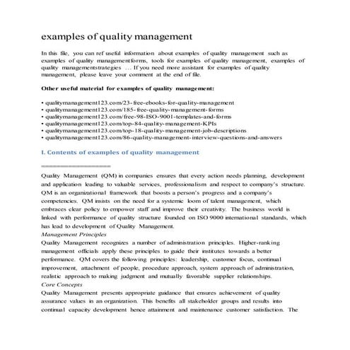 Examples of quality management