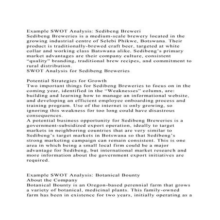 Example SWOT Analysis Sedibeng BreweriSedibeng Breweries is a m.docx