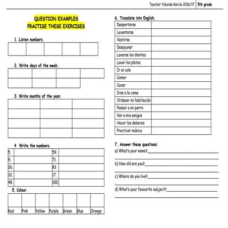Example vocabulary exam 5.1.