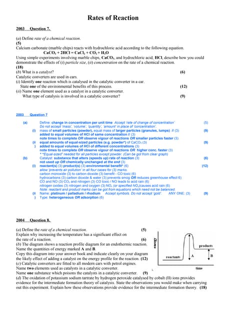Exam q and solutions rate of reaction