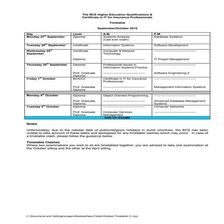 Exams Oct10 Timetable