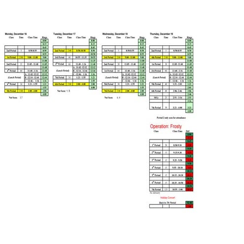 Exam schedule for week of 12 16-13