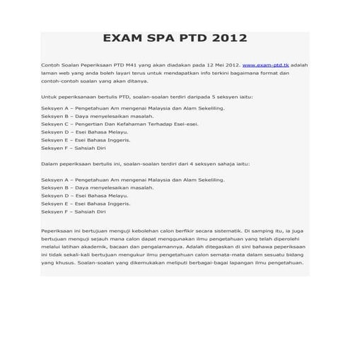 Exam spa ptd 2012
