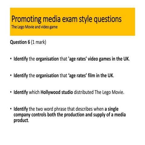 Promoting Media Exam style questions