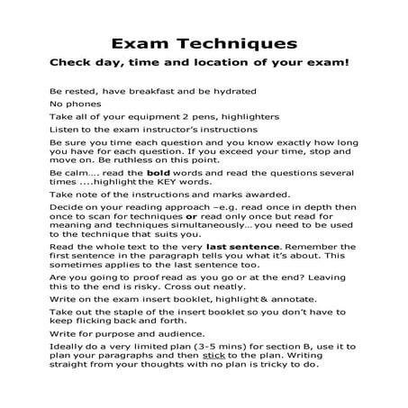 Exam techniques english