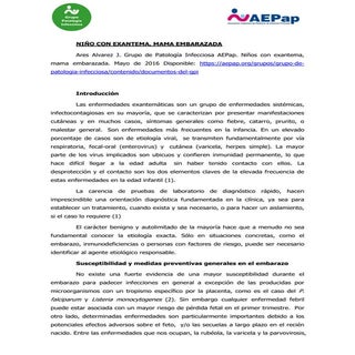 Niño con exantema, mamá embarazada
