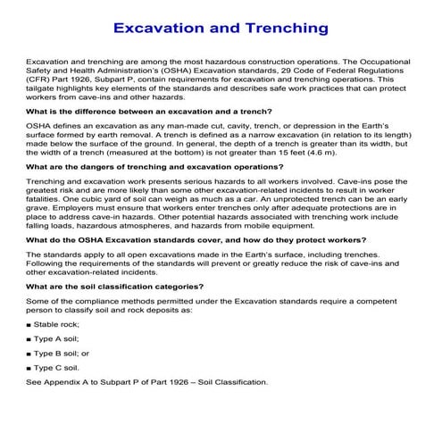 Excavation and trenching