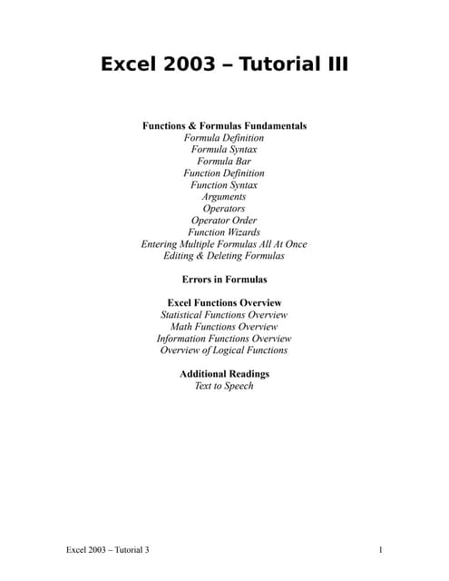 Excel 2003 tutorial 3