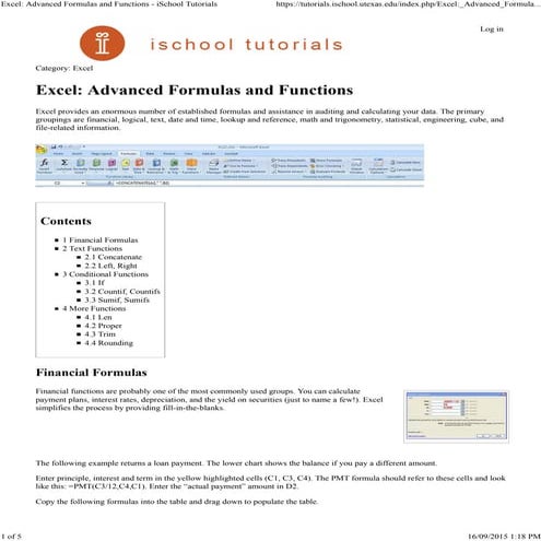 Excel advanced formulas and functions i-school tutorials | PDF