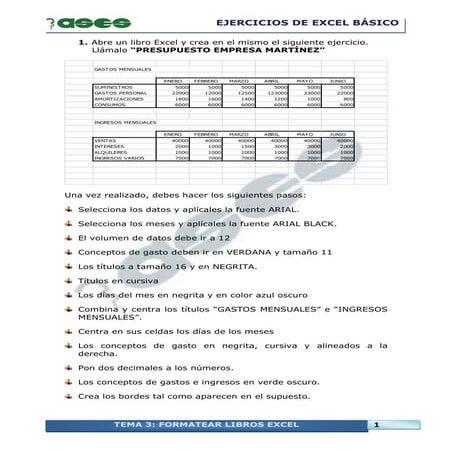 Ejercicios 1 excel - Taller de Informática | PDF