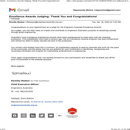 Excellence Awards Judging- Thank You and Congratulations!