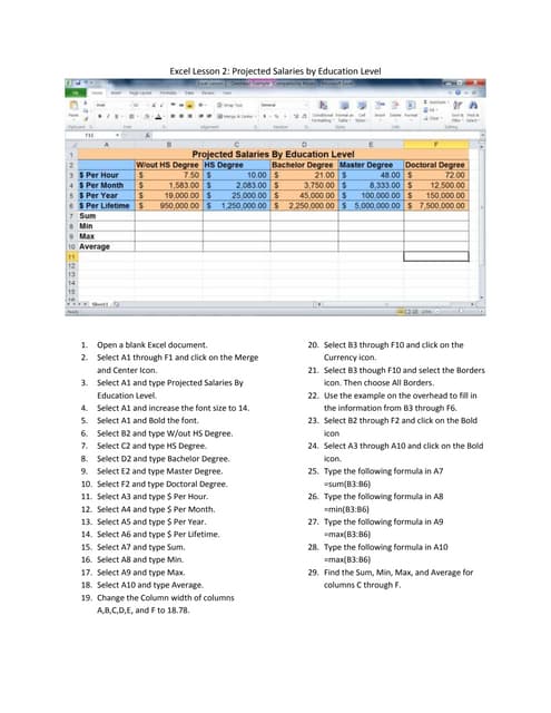Excel lesson 2 Handout
