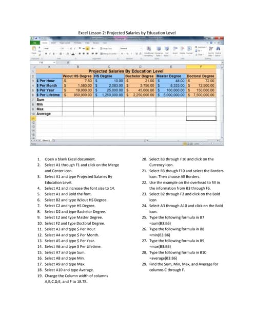 Excel lesson 2  Handout