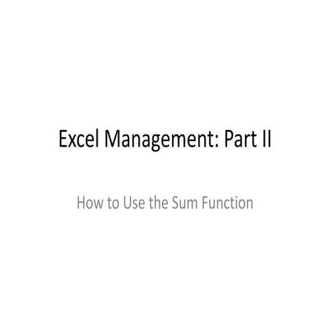 Excel management - Using the Sum Function