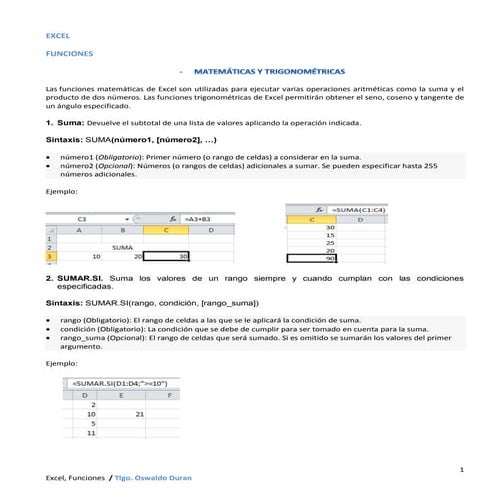 Funciones Excel (Más utilizadas)