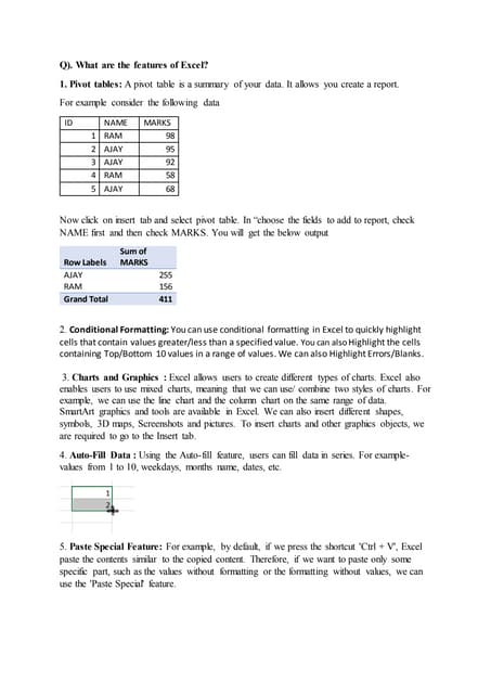 Excel notes