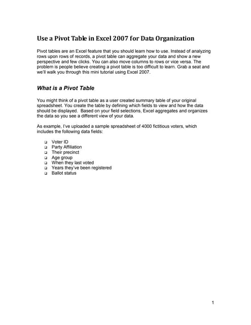 Pivot table presentation | PPT
