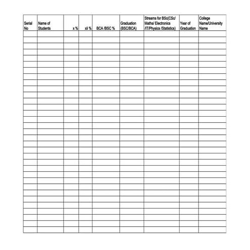 Excel Sheets To Be Filled By Respective Tpo
