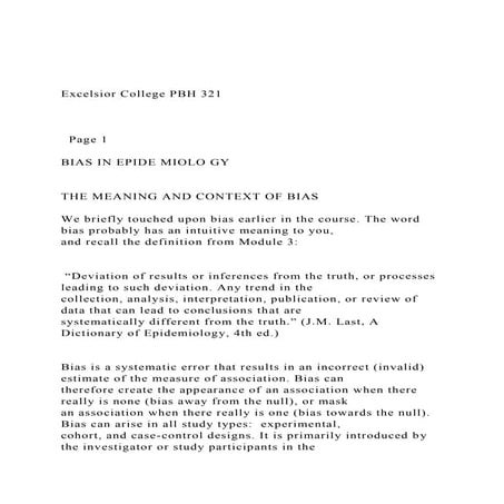 Excelsior College PBH 321     Page 1 BIAS IN EPIDE.docx