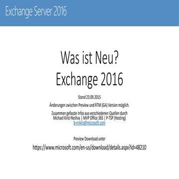 GWAVACon 2015: Microsoft MVP - Exchange 2016, was ist neu?