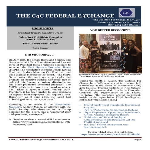 C4C Federal Exchange Newsletter (FAll 2018) ISSN 2375-7086 