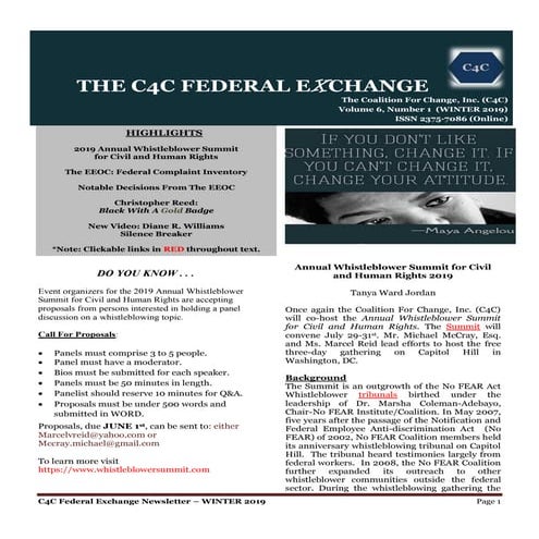 The C4C Federal  Exchange Newsletter  (WINTER 2019)  ISSN 2375-7086 (Online)
