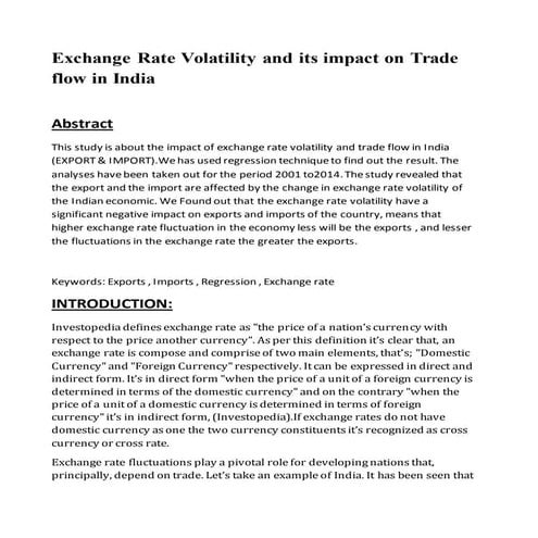 Exchange rate volatality and its impact on trade flow in India